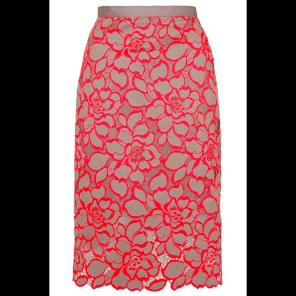 Topshop Midi skirt | Coral red and Tan Floral Lace | BRAND NWT | Size US 6